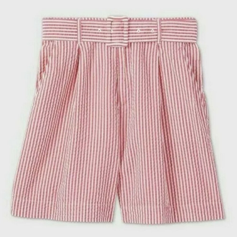 A New Day Stripe Belted High Waist Shorts Pink